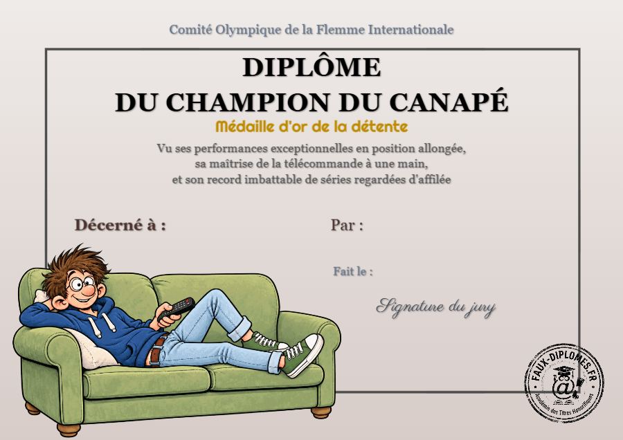 Aperçu du diplôme Canapé