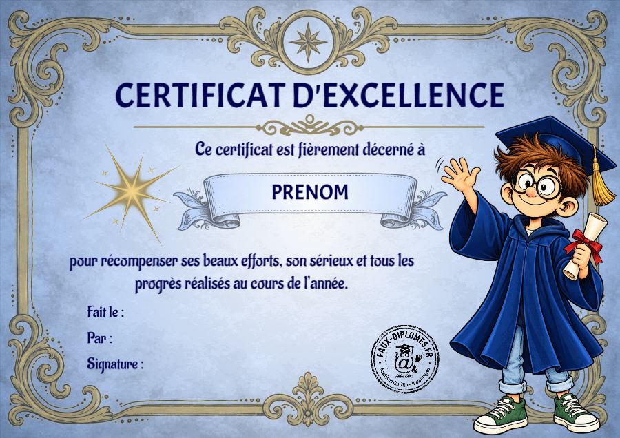 Aperçu du diplôme Certificat d'excellence