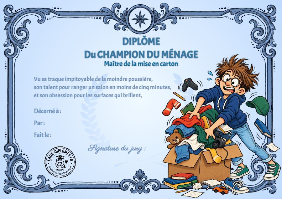 Aperçu du diplôme Champion du ménage