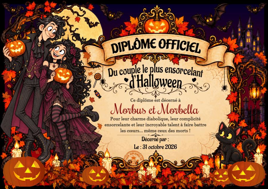 Aperçu du diplôme Couple le plus ensorcelant d’Halloween