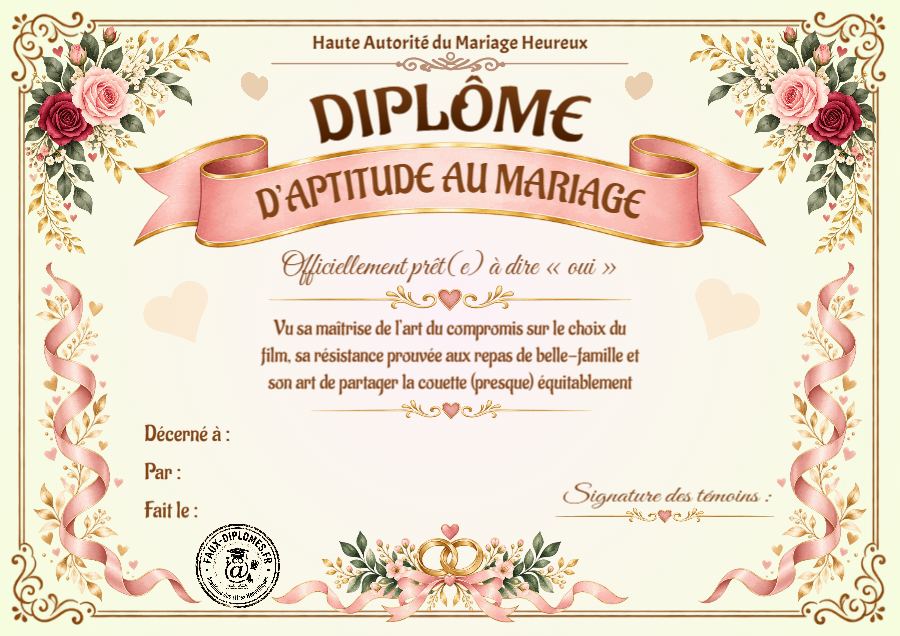 Aperçu du diplôme Diplôme d'aptitude au mariage