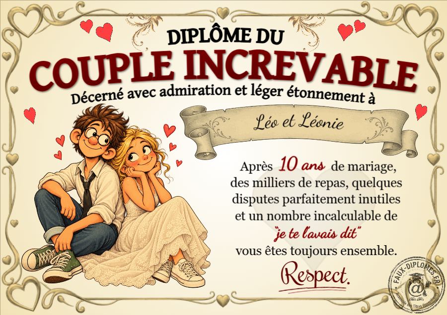 Aperçu du diplôme Diplôme du couple increvable