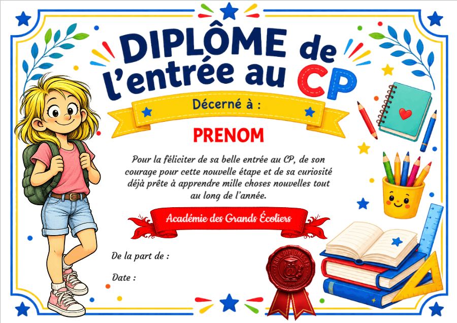 Aperçu du diplôme Entrée au CP