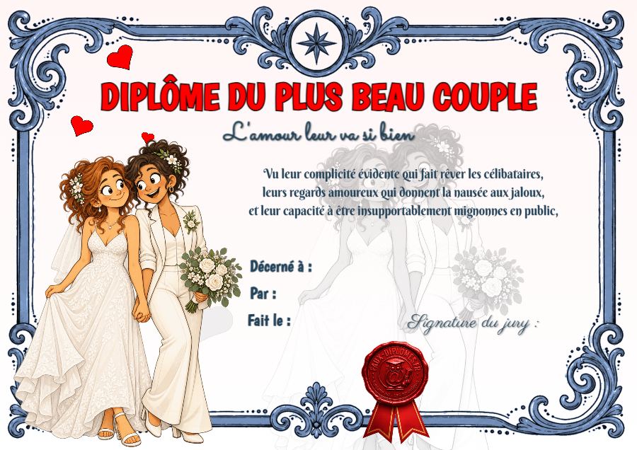Aperçu du diplôme Le plus beau couple