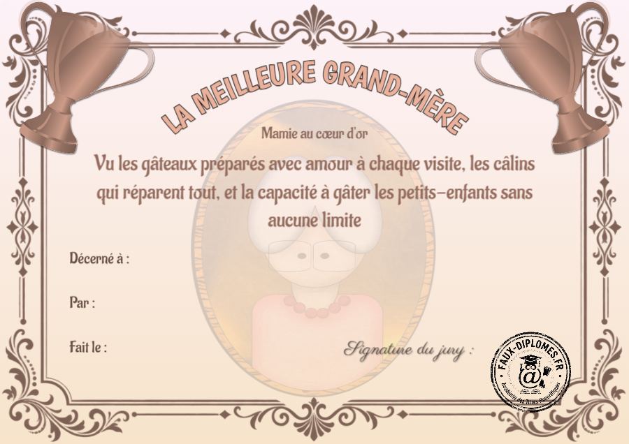 Aperçu du diplôme Meilleure grand mère