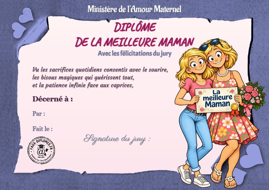 Aperçu du diplôme Meilleure Maman
