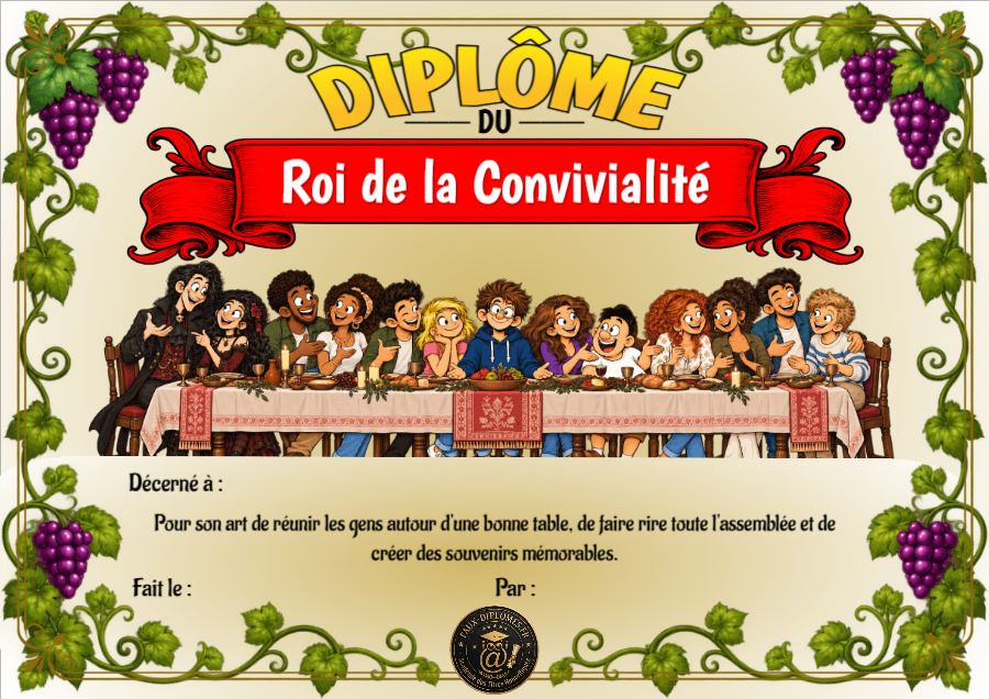 Aperçu du diplôme Roi de la Convivialité