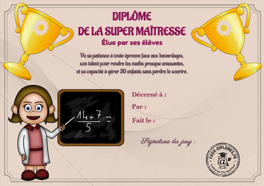 Aperçu du diplôme Super maitresse