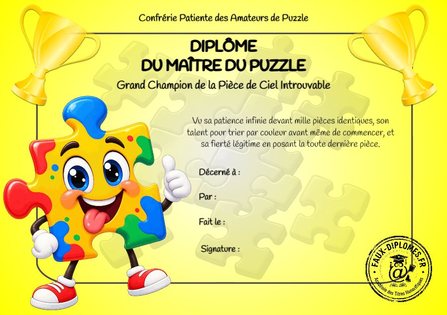 Aperçu du diplôme Le maître du puzzle