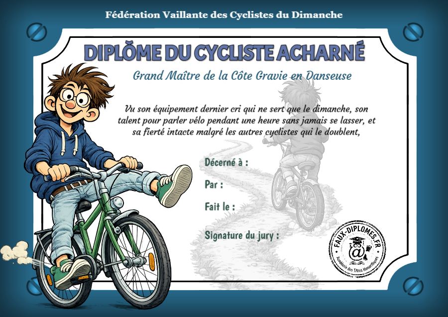 Aperçu du diplôme Le cycliste acharné
