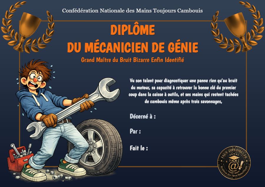 Aperçu du diplôme Grand Maître Mécanicien