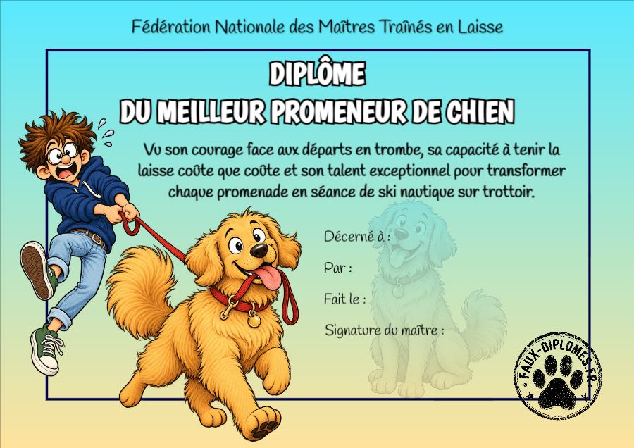 Aperçu du diplôme Meilleur promeneur de chien