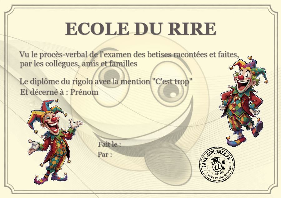 Aperçu du diplôme Ecole du rire