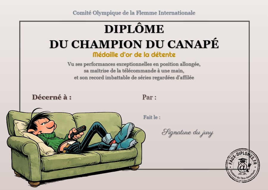 Aperçu du diplôme Canapé