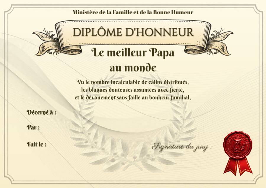 Aperçu du diplôme Le meilleur papa au monde