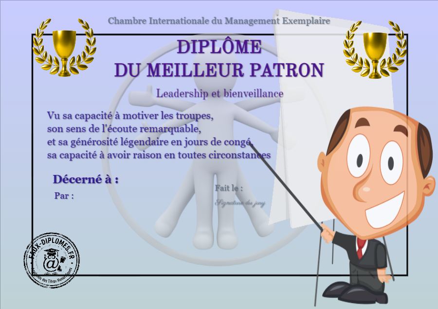Aperçu du diplôme Meilleur Patron