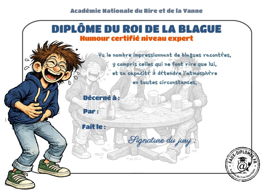 Aperçu du diplôme Roi de la blague