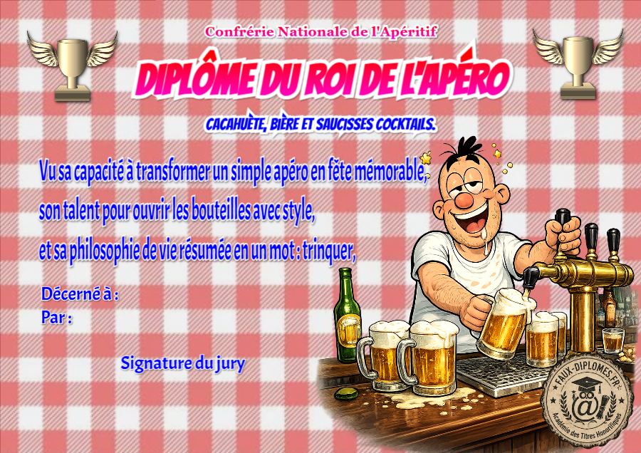 Aperçu du diplôme Roi de l'apéro
