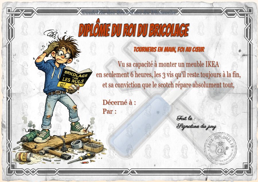 Aperçu du diplôme Roi du bricolage