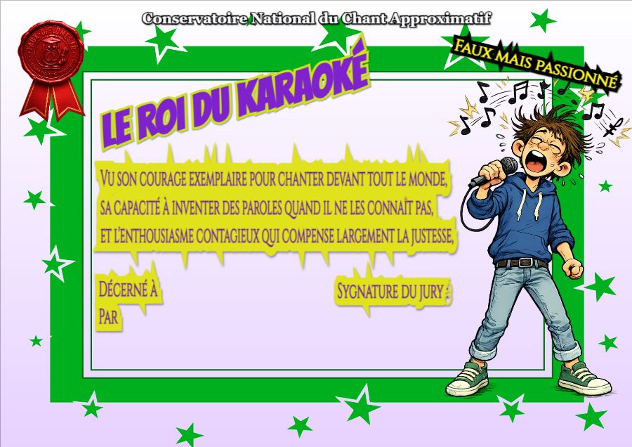 Aperçu du diplôme Roi du karaoké