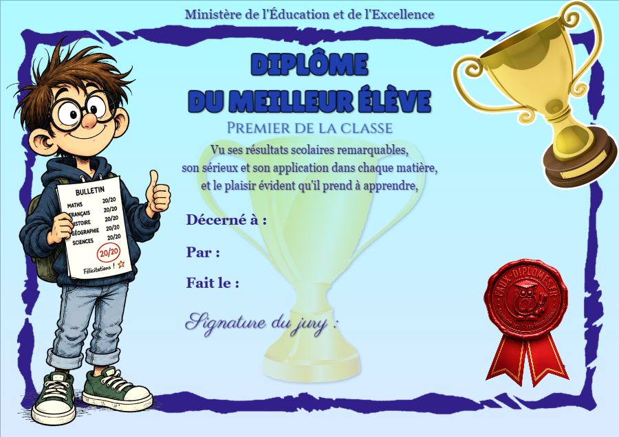 Aperçu du diplôme Meilleur élève