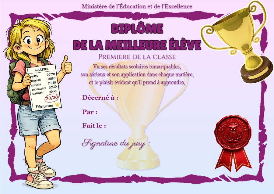 Aperçu du diplôme Meilleure eleve
