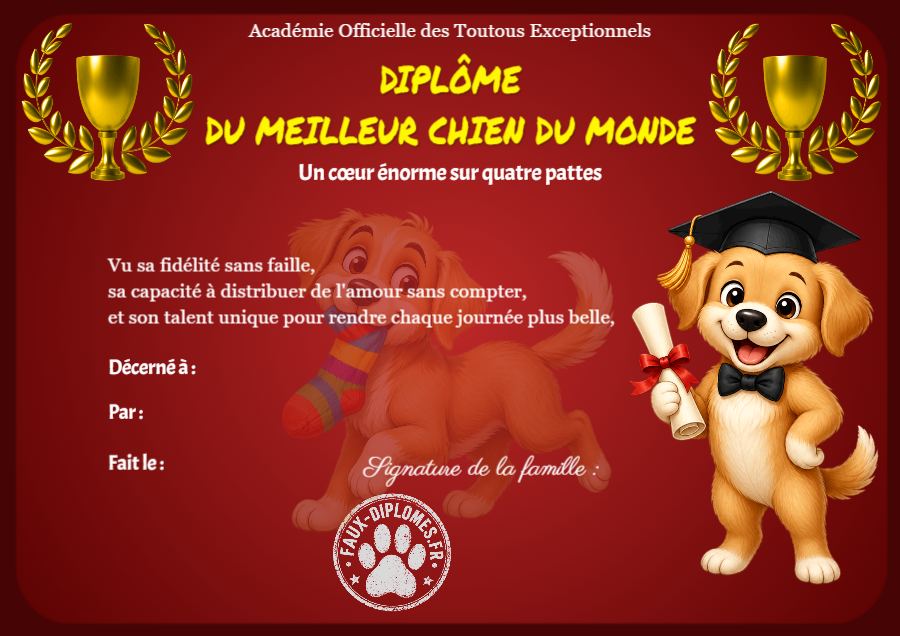 Aperçu du diplôme Meilleur chien du monde