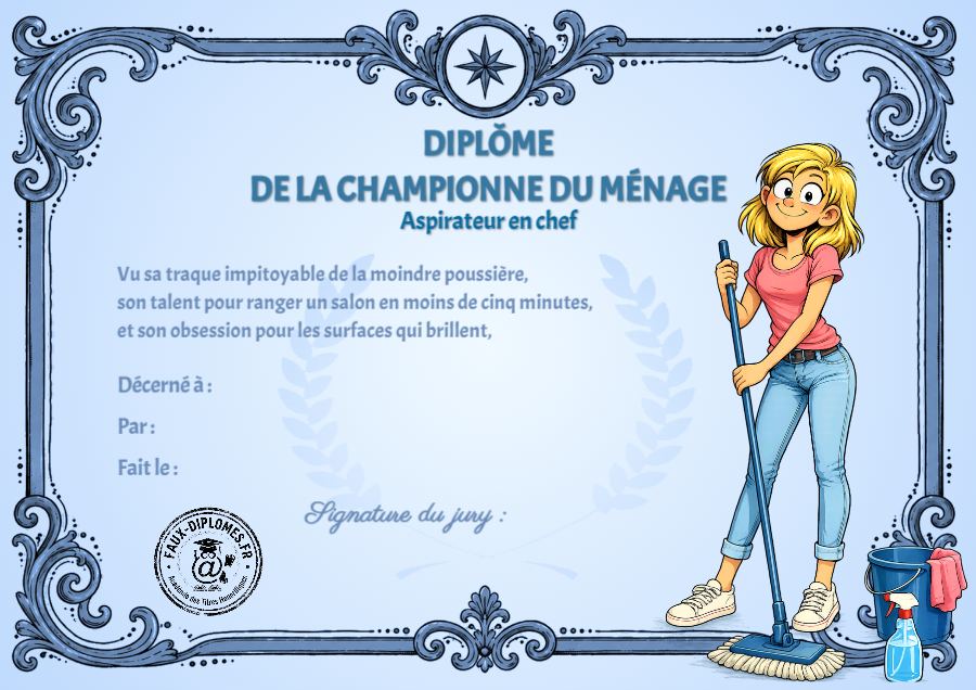 Aperçu du diplôme Championne du ménage