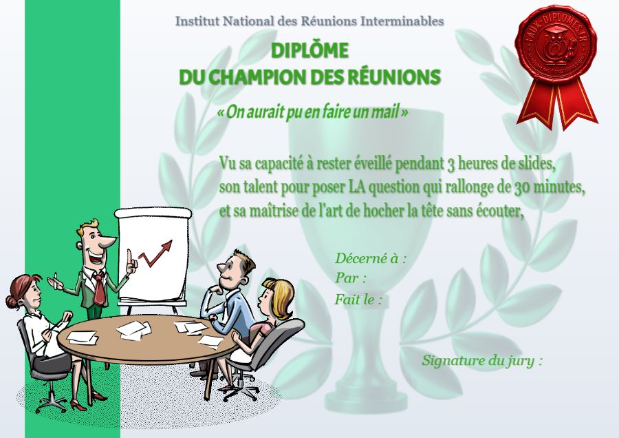 Aperçu du diplôme Champion des réunions