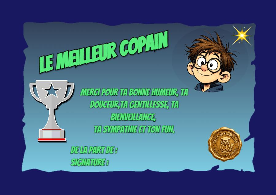 Aperçu du diplôme Meilleur Copain