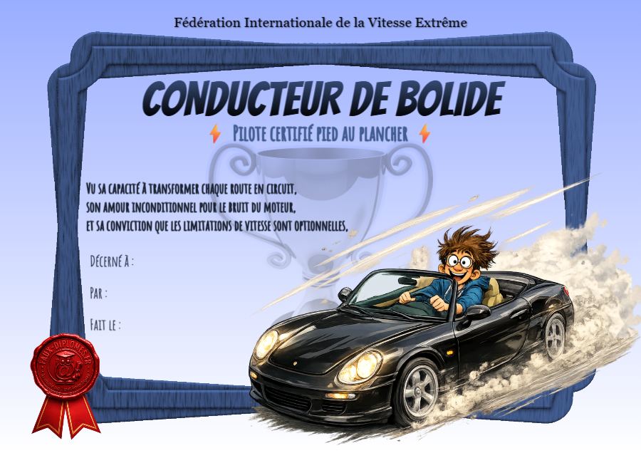 Aperçu du diplôme Conducteur de bolide
