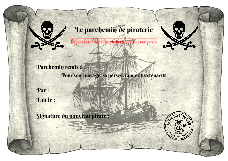 Aperçu du diplôme Parchemin de piraterie