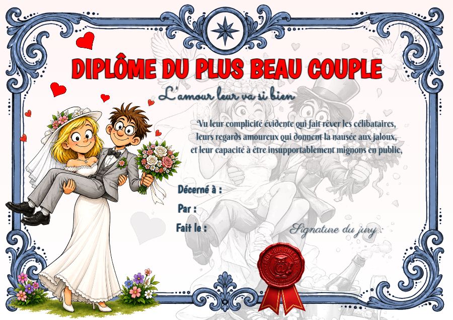 Aperçu du diplôme Le plus beau couple