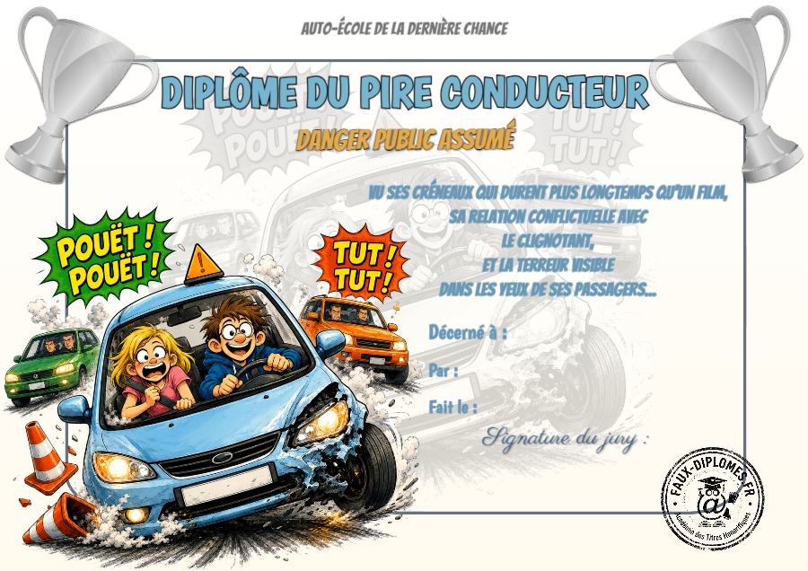 Aperçu du diplôme Pire conducteur
