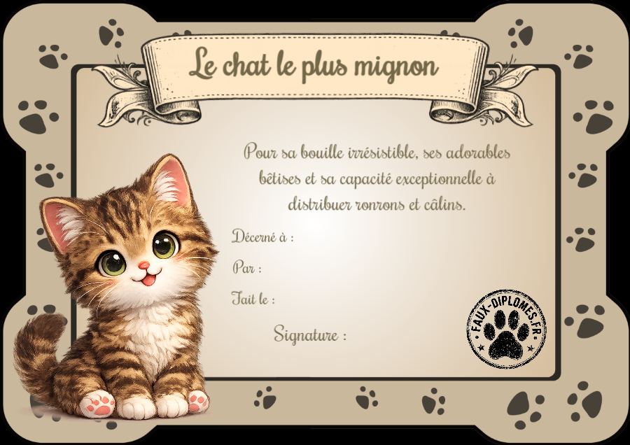 Aperçu du diplôme Le plus mignon des chats