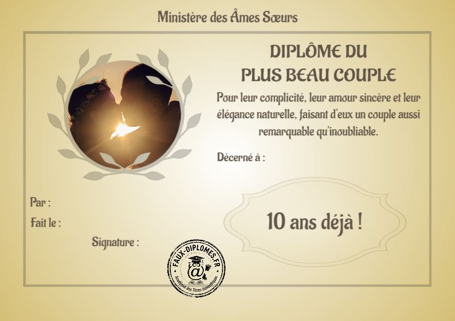 Aperçu du diplôme Le plus beau couple