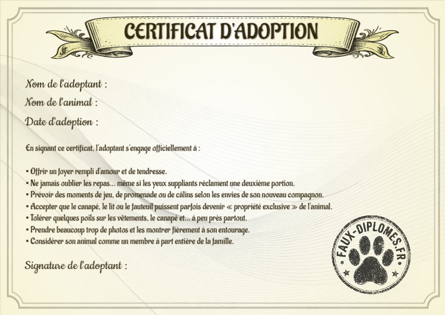 Aperçu du diplôme Certificat d'adoption