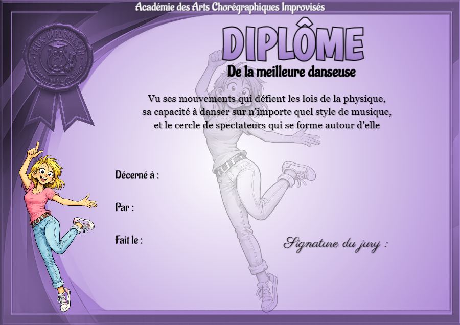 Aperçu du diplôme Meilleure danseuse