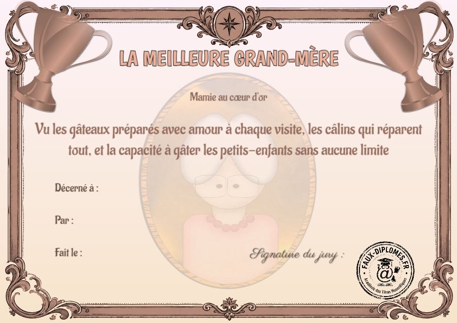 Aperçu du diplôme Meilleure grand mère