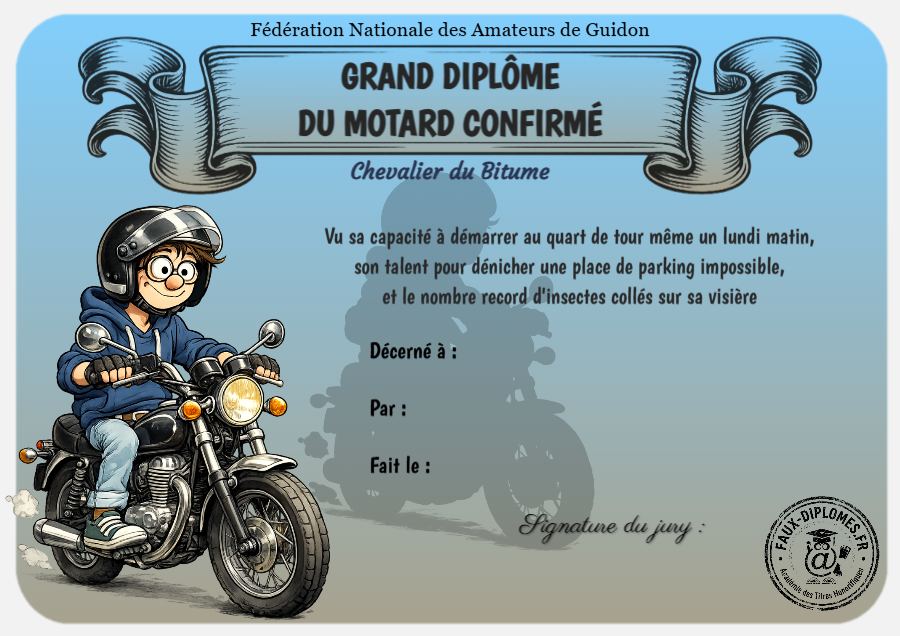 Aperçu du diplôme Grand diplôme du motard