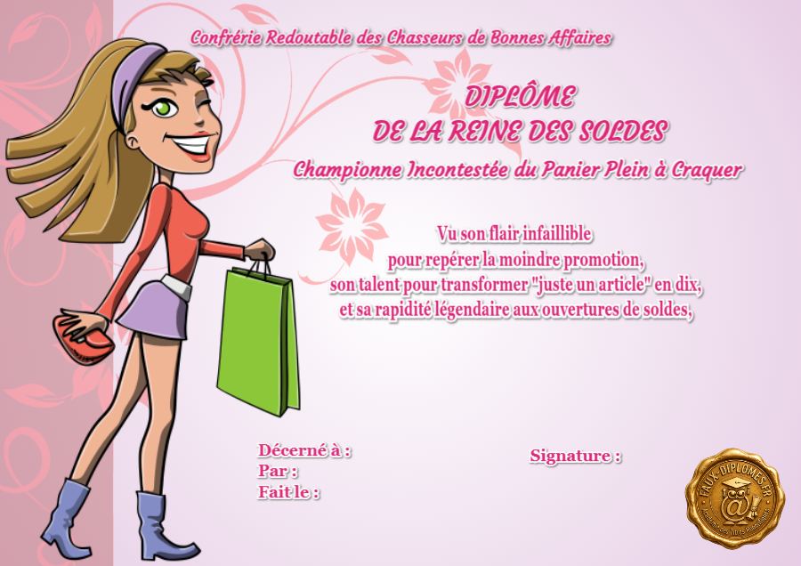 Aperçu du diplôme La reine des soldes