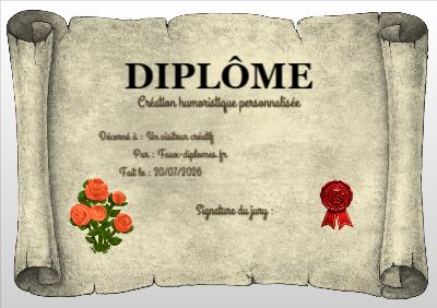 Diplôme aux teintes blanches, avec un cadre parchemin enroulé et une illustration « Bouquet de roses rouges »