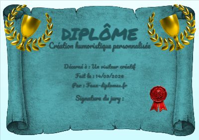 Modèle aux teintes turquoise, avec un cadre parchemin enroulé et un trophée