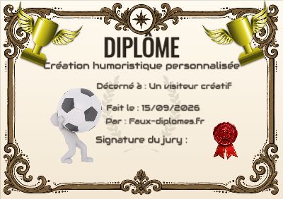Modèle sur fond jaune clair, avec un cadre orange élégant à volutes et une illustration « Bonhomme blanc portant un gros ballon de football »