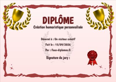 Modèle aux teintes rouges, avec un cadre aux bords irréguliers étoilés et un trophée