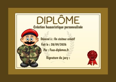Diplôme aux teintes jaunes, avec un cadre classique élégant et une illustration « Militaire »