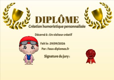 Diplôme aux teintes jaunes, avec un cadre mécanique à engrenages et une illustration « Natation »