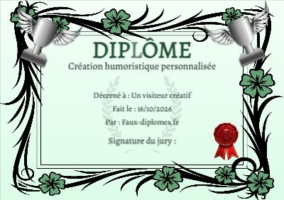 Diplôme aux teintes vertes, avec un cadre fleurs d’hibiscus et un trophée