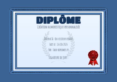 Diplôme aux teintes bleues, avec un cadre double bordure tressée
