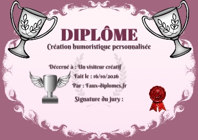 Diplôme aux teintes roses, avec un cadre flamboyant et une illustration « Trophée »
